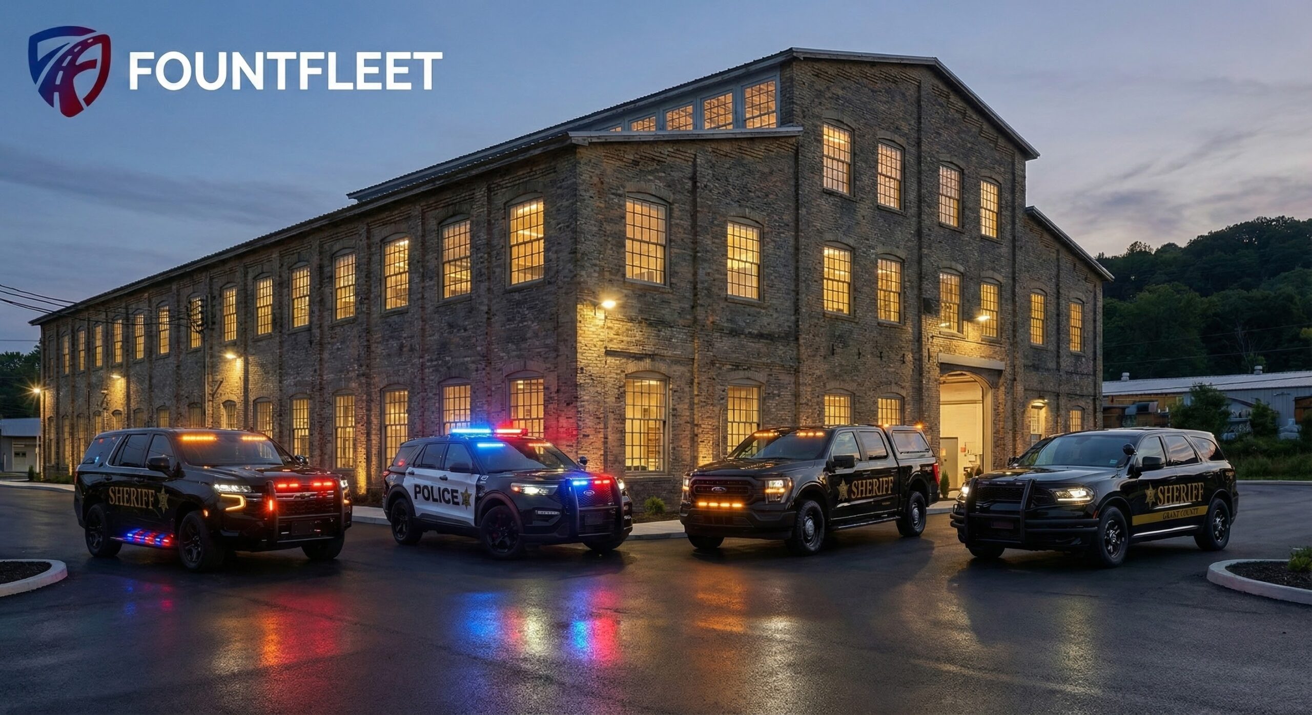 A row of fully equipped police vehicles ready for delivery